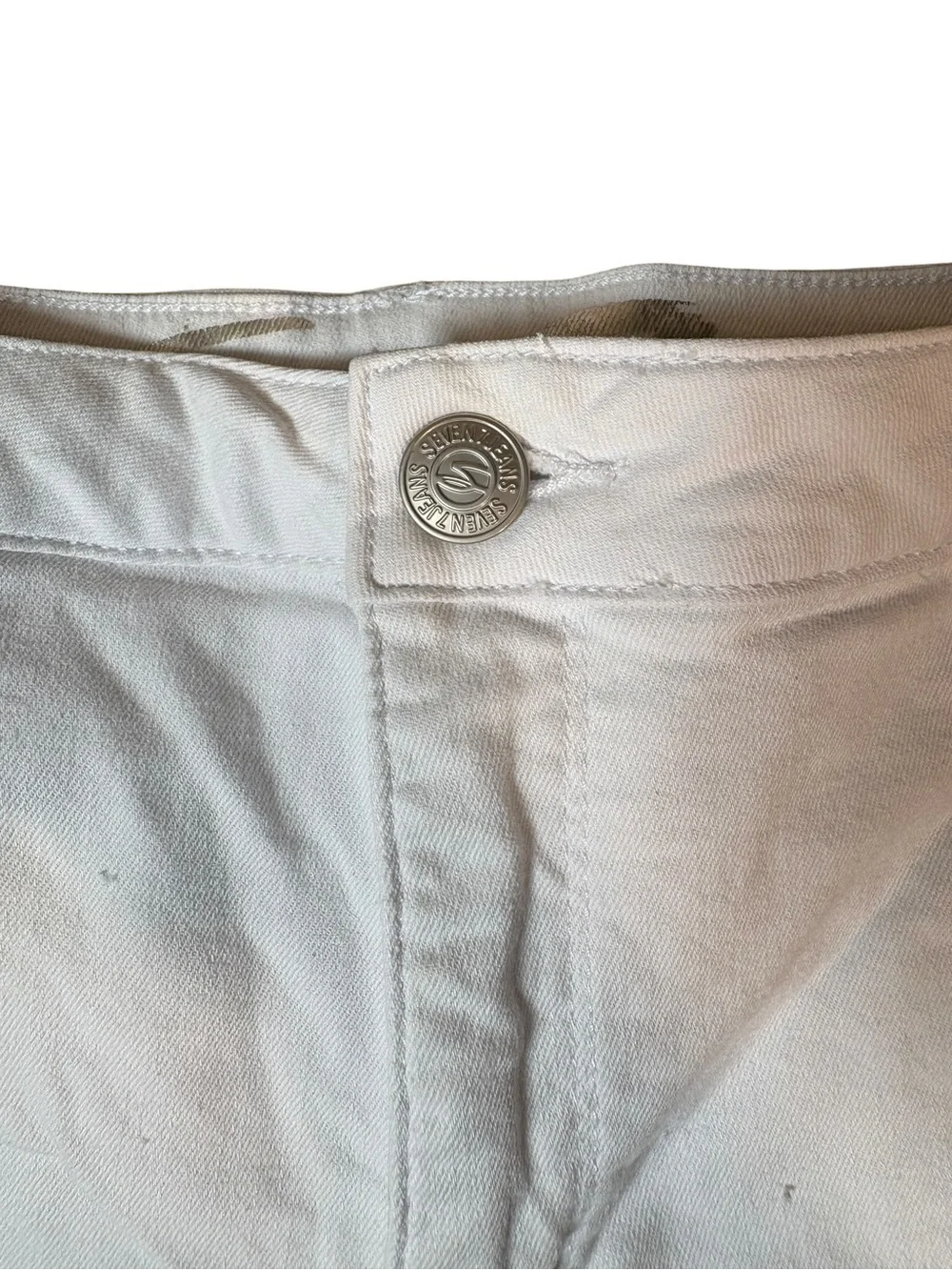 Seven7 White Denim Raw Hem Stretch Shorts Size 14 Summer Beach Casual